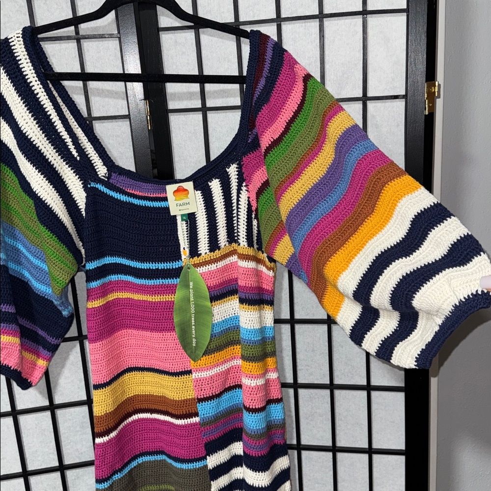 Farm Rio Mixed Stripes Crochet Knit Mini Dress – XL – NWT – Anthropologie - Picture 7 of 12
